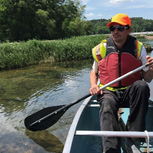 Matt Wood paddling along the Chattahoochee River